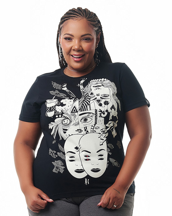 Camiseta Feminina Japanese Mask Preto Knulu