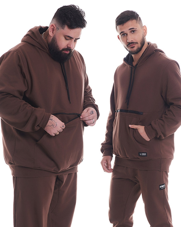 Casaco Canguru Moletom Essentials Pocket Marrom Knulu
