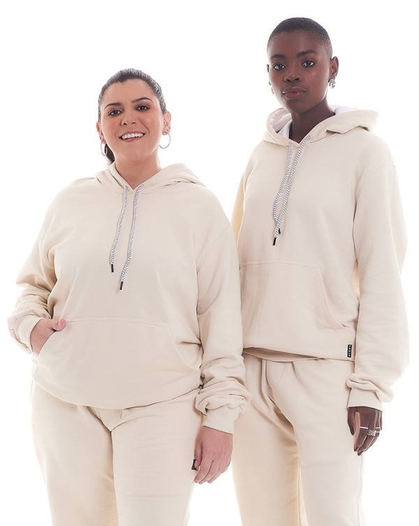 CASACO CANGURU FEMININO MOLETOM  BASIC OFF WHITE KNULU