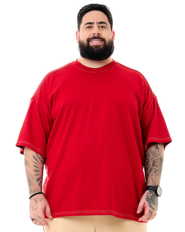 Camiseta Oversized Boxy Shoulder Line Vermelho Knulu