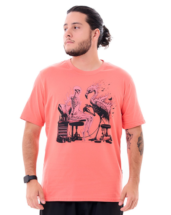Camiseta Classic Flamingo Tattoo Salmão Knulu