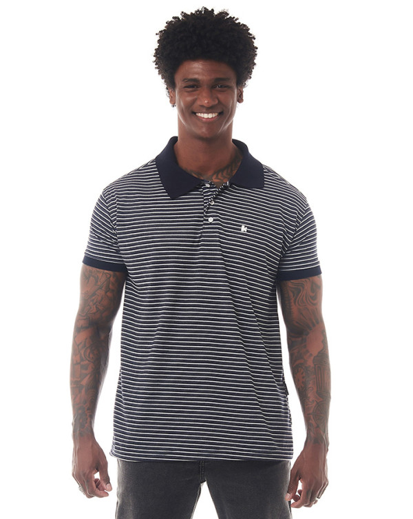 Camisa Polo Piquet Striped Essence Azul Marinho Knulu