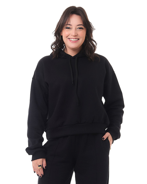 Casaco Moletom Feminino Oversized Boxy Preto Knulu