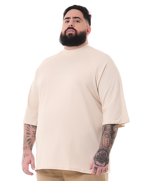 Camiseta Oversized Gola Alta Basic Off White Knulu