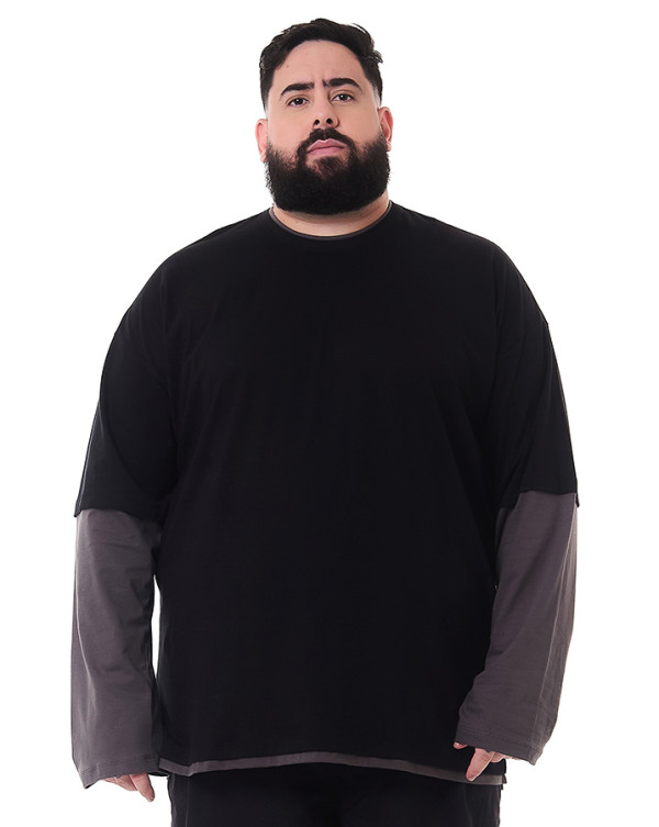 Camiseta Oversized Manga Longa Long Shirt Preto Knulu