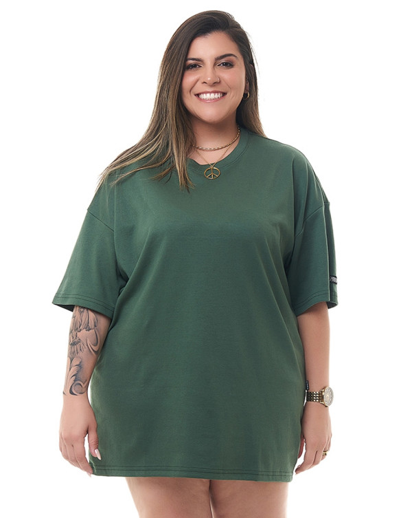 Camiseta Oversized Feminina Soft Verde Militar Knulu