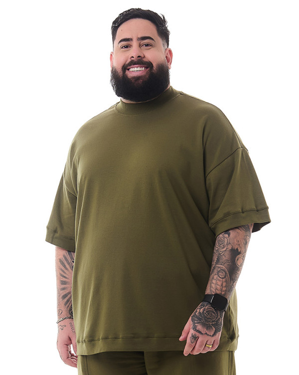 Camiseta Oversized Boxy Details Verde Musgo Knulu