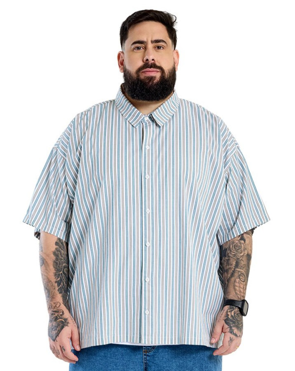 Camisa Oversized Listrada Stripe Branco Knulu