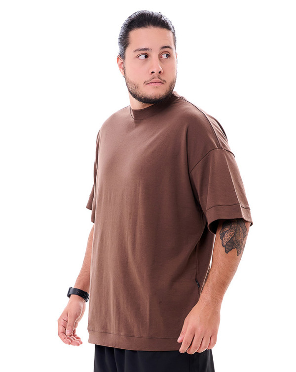 Camiseta Oversized Boxy Details Marrom Knulu