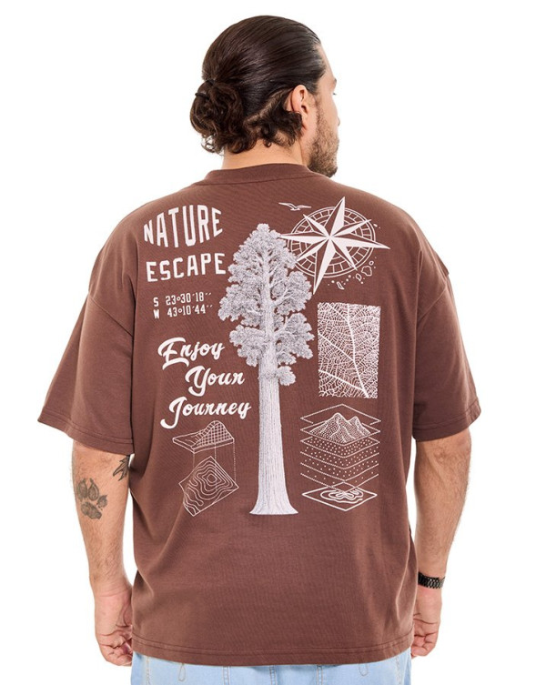 Camiseta Oversized Boxy Nature Escape Marrom Knulu