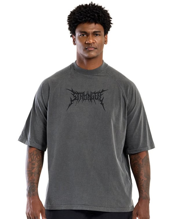 Camiseta Masculina Oversized Gola Alta Algodão Premium Estonada Stronger Cinza Knulu