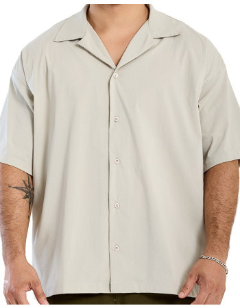 Camisa Oversized Gola Cubana Confort Bege Knulu