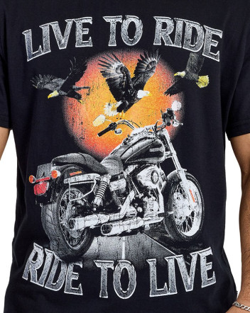 Camiseta Classic Algodão Premium Live To Ride Preto Knulu