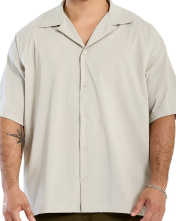 Camisa Oversized Gola Cubana Confort Bege Knulu