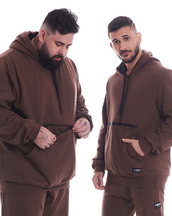 Casaco Canguru Moletom Essentials Pocket Marrom Knulu