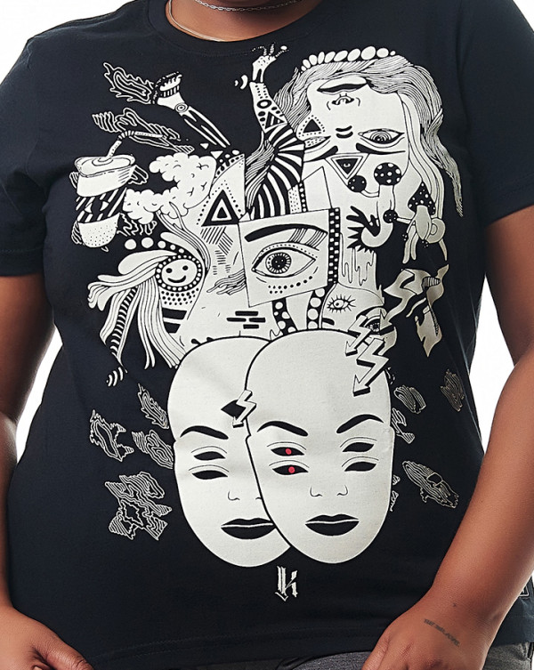 Camiseta Feminina Japanese Mask Preto Knulu