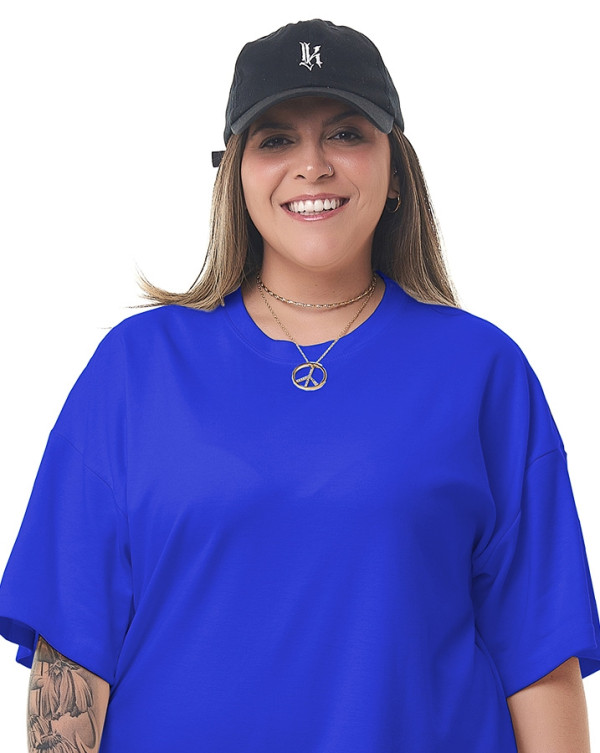 Camiseta Oversized Feminina Soft Azul Royal Knulu