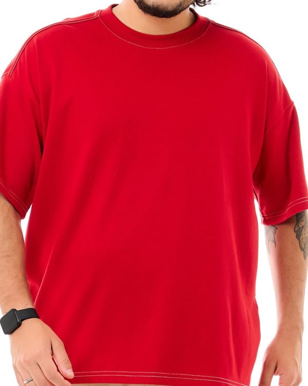 Camiseta Oversized Boxy Soft Shoulder Line Vermelho Knulu