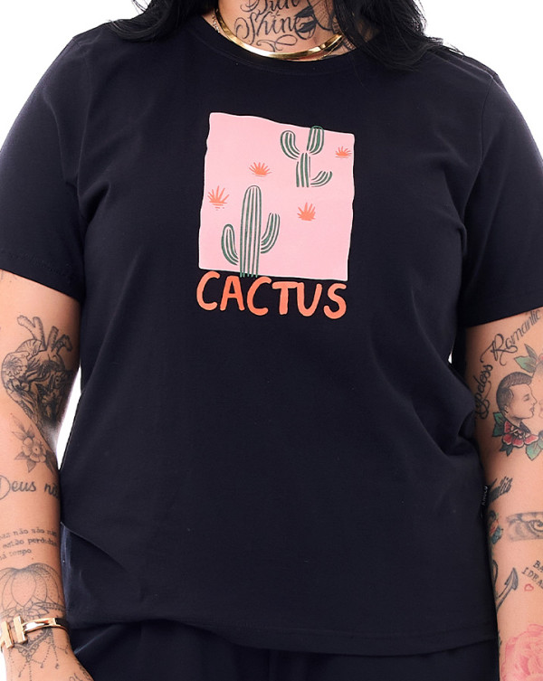 Camiseta Feminina Cactus Preto Knulu