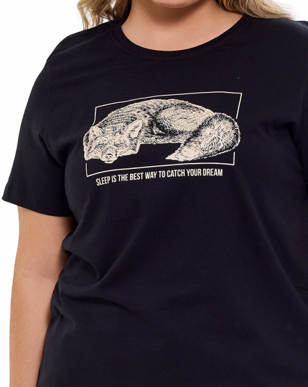 Camiseta Feminina Sleep Fox Preto Knulu