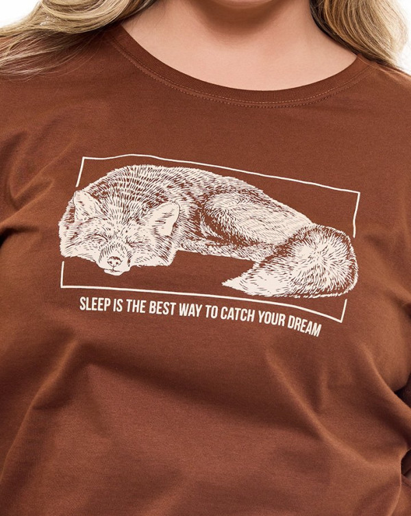 Camiseta Feminina Sleep Fox Marrom Knulu