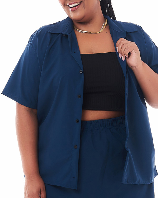 Camisa Feminina Oversized Azul Marinho knulu