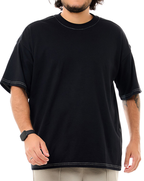 Camiseta Oversized Boxy Shoulder Line Preto Knulu