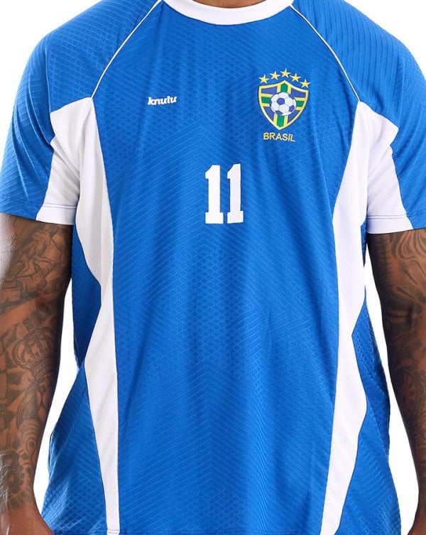 Camiseta Regular Fit Dry Jacquard Brasil Core Azul Knulu