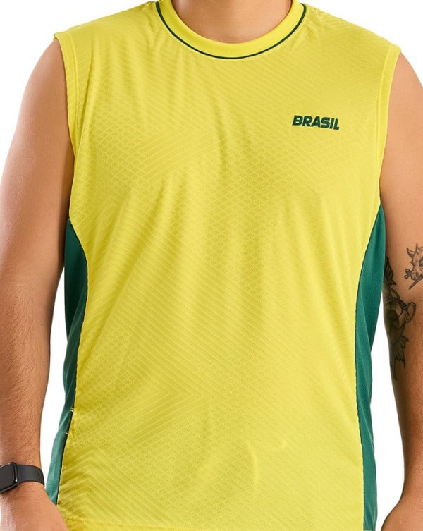 Regata Machão Dry Jacquard Brasil Amarela Knulu