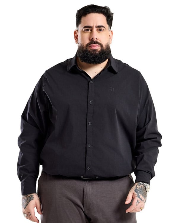  CAMISA SOCIAL MASCULINA UV50+ COMFY TECH HÍBRIDA WORKWEAR DISFARÇA AMASSADO PRETO KNULU