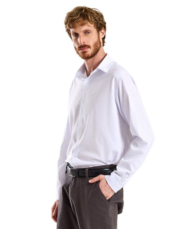  CAMISA SOCIAL MASCULINA UV50+ COMFY TECH HÍBRIDA WORKWEAR DISFARÇA AMASSADO BRANCO KNULU