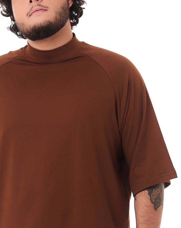 Camiseta Oversized Basic Gola Alta Algodão Premium Marrom Knulu
