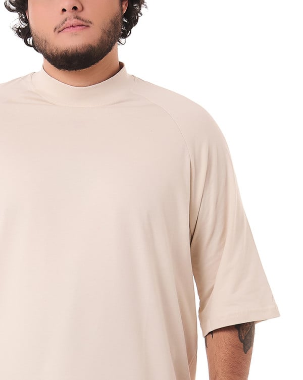 Camiseta Oversized Basic Gola Alta Algodão Premium Off-White Knulu