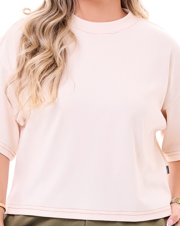 Camiseta Oversized Feminina Boxy Shoulder Line Off White Knulu