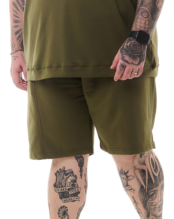 Bermuda Moletom Casual Recortada Verde Musgo Knulu
