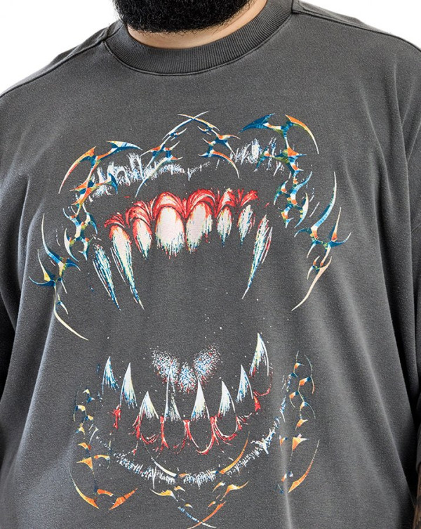 Camiseta Oversized Boxy Estonada Mouth Preto Knulu