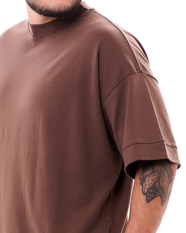 Camiseta Oversized Boxy Details Marrom Knulu