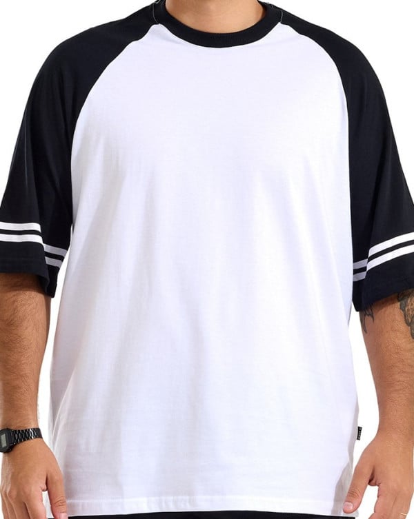 CAMISETA MASCULINA OVERSIZED RAGLAN  ALGODÃO PREMIUM STRIPES BRANCO KNULU