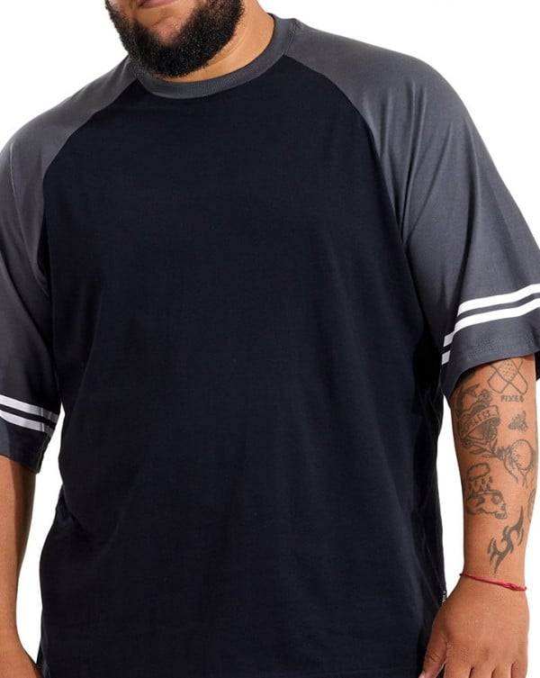 CAMISETA MASCULINA OVERSIZED RAGLAN  ALGODÃO PREMIUM STRIPES PRETO KNULU
