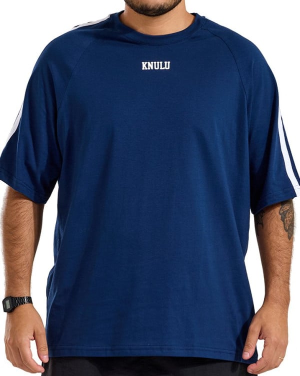 CAMISETA MASCULINA OVERSIZED RAGLAN ALGODÃO PREMIUM ATHLETIC AZUL MARINHO KNULU