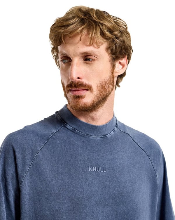 Camiseta Masculina Oversized Gola Alta Algodão Premium Estonada Logo Azul Knulu