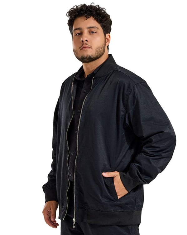 JAQUETA MASCULINA BOMBER HÍBRIDA COMFY TECH  UV50+ RESPIRABILIDADE E DISPENSA PASSAR PRETO KNULU