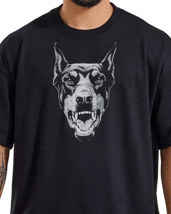 CAMISETA MASCULINA OVERSIZED SOFT DOG ILLUSION PRETO KNULU