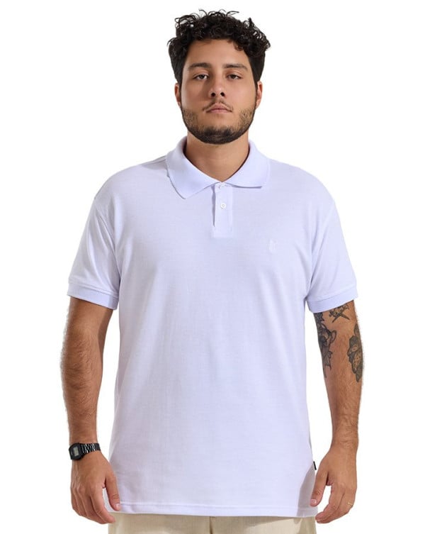 Camisa Polo Masculina Classic Piquet Branco Knulu