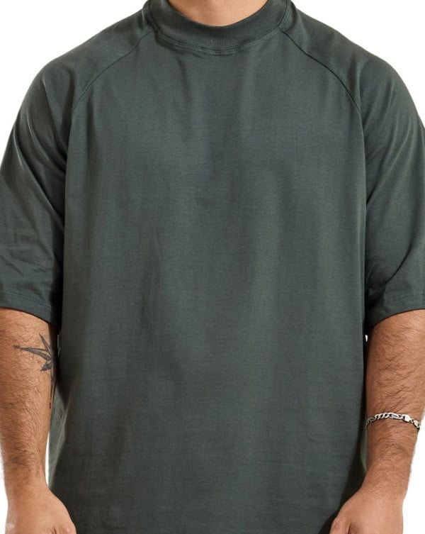 Camiseta Oversized Basic Gola Alta Algodão Premium Verde Knulu