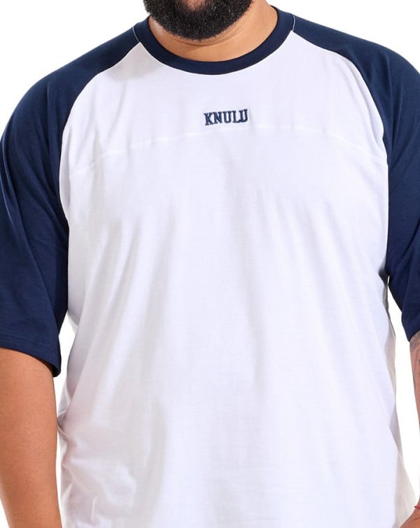 CAMISETA MASCULINA OVERSIZED RAGLAN ALGODÃO PREMIUM CUT AZUL MARINHO KNULU