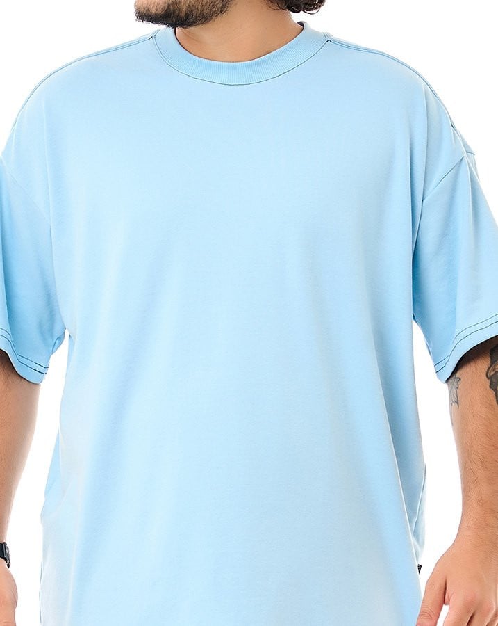 Camiseta Oversized Boxy Soft Shoulder Line Azul Bebê Knulu