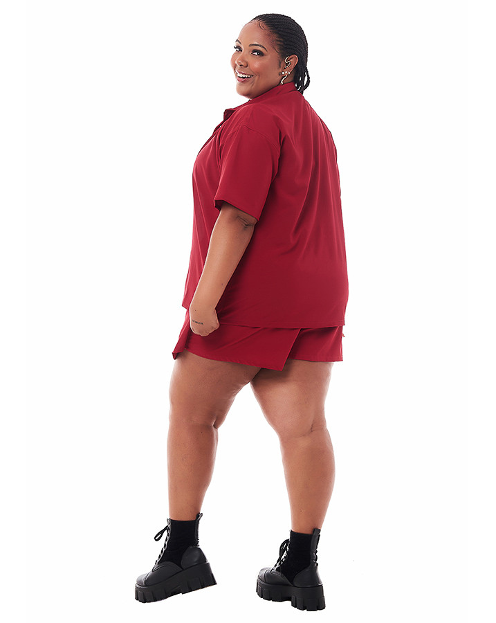 Camisa Feminina Oversized Vermelho knulu Camisa Feminina Outlet