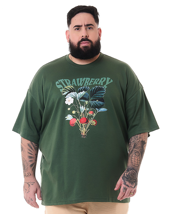 Camiseta Oversized Strawberry Verde Knulu